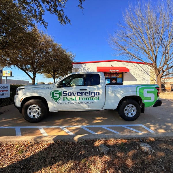 Truck Decals for Sovereign Pest Control done by Signarama North Fort Worth/Keller