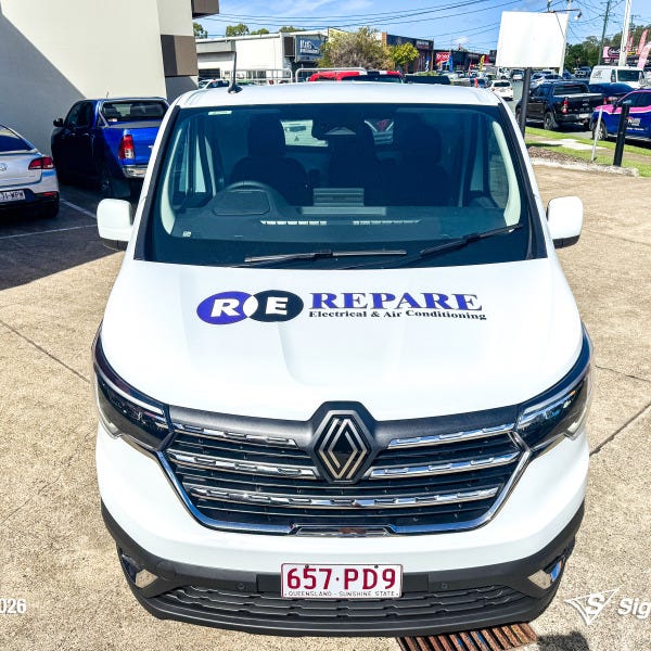 Repare Electrical work van with professionally installed vehicle graphics by Signarama Springwood, featuring bold branding and contact details designed to promote the electrical bu...