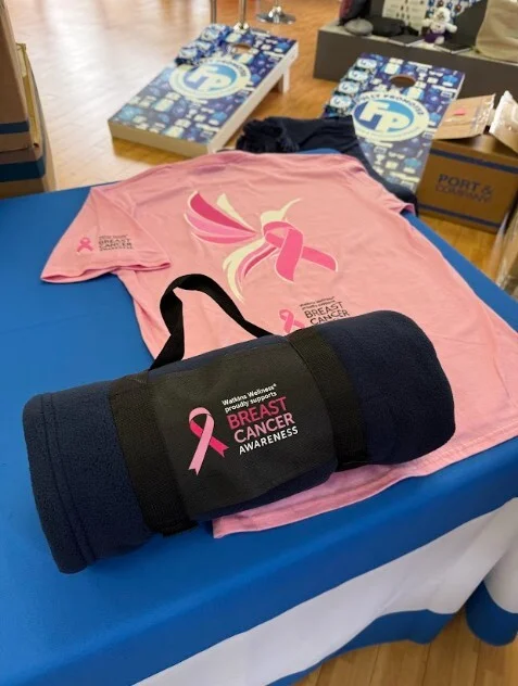 Watkins Wellness Custom Embroidered Blankets and T-shirts for Breast Cancer Awareness Month