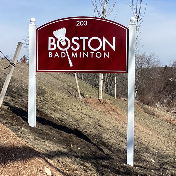 Harvard Boston Badminton post panel sign