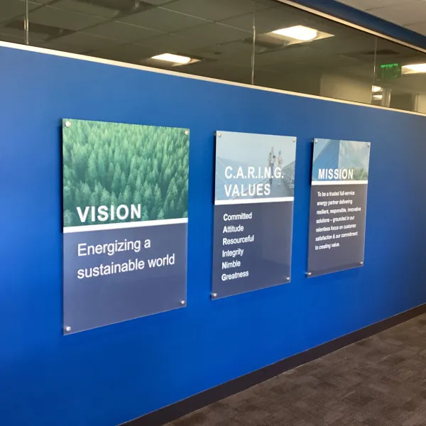 Framingham - Ameresco Core Values acrylic wall graphics