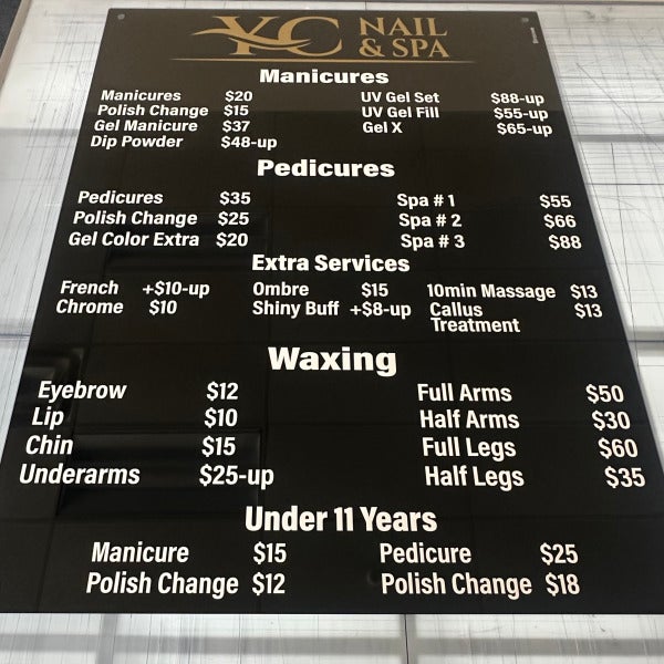 Complete Signage Package for Nail Salon – Acrylic Menu Board & Custom Feather Flags in Connecticut