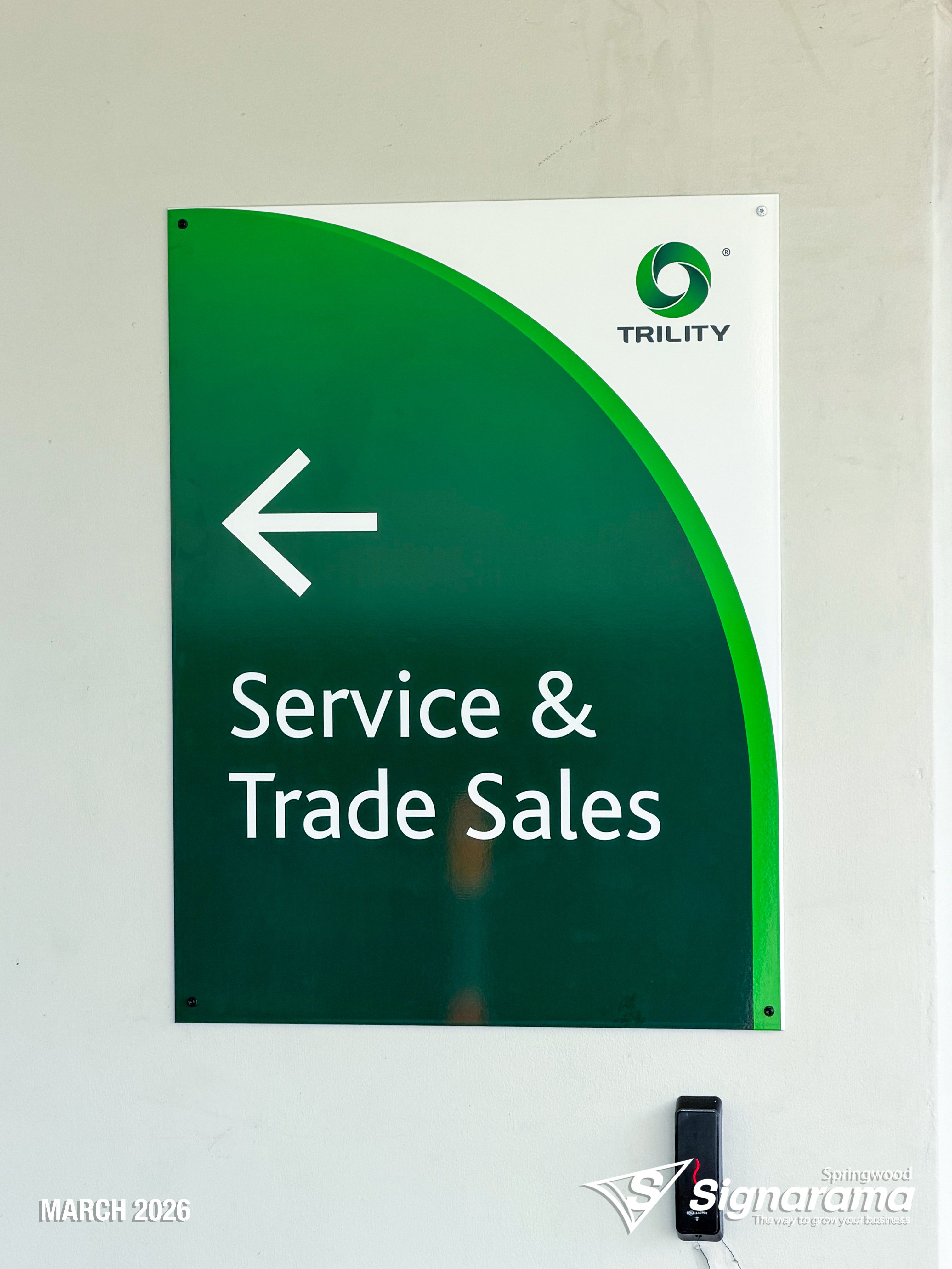 Signarama Springwood custom ACM panel signage produced for TRILITY, featuring durable aluminium composite material panels designed for industrial and commercial outdoor signage app...