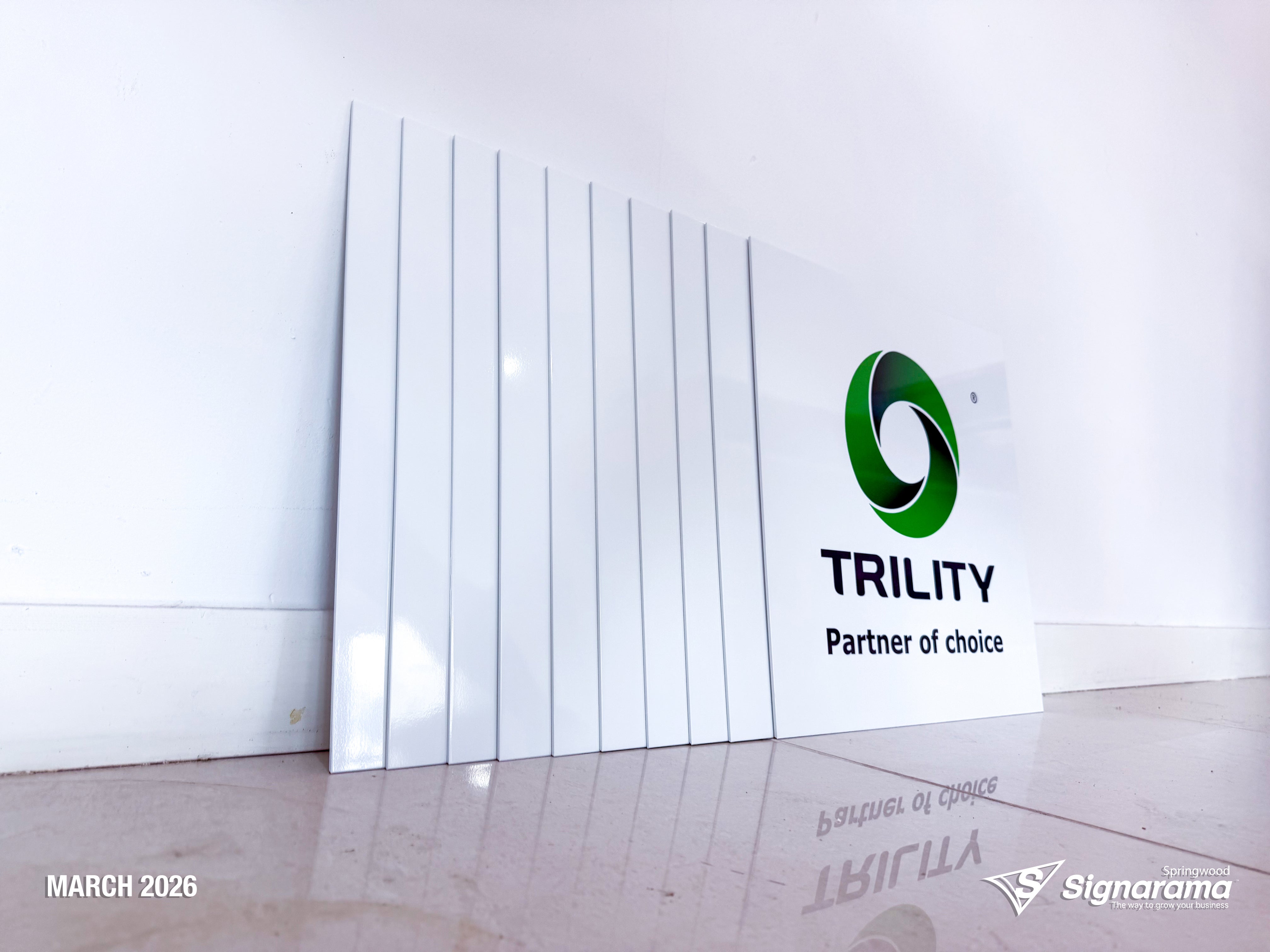 Signarama Springwood custom ACM panel signage produced for TRILITY, featuring durable aluminium composite material panels designed for industrial and commercial outdoor signage app...