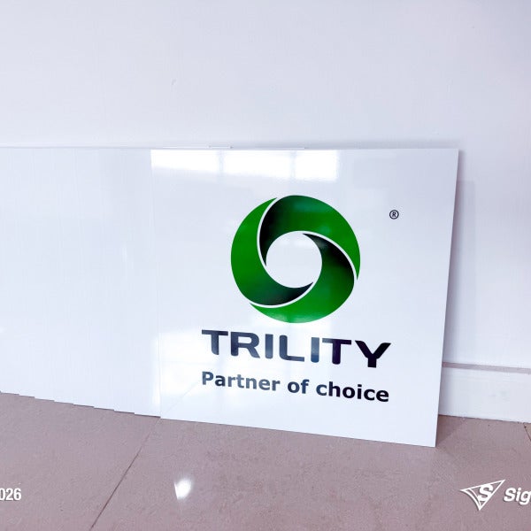 Signarama Springwood custom ACM panel signage produced for TRILITY, featuring durable aluminium composite material panels designed for industrial and commercial outdoor signage app...