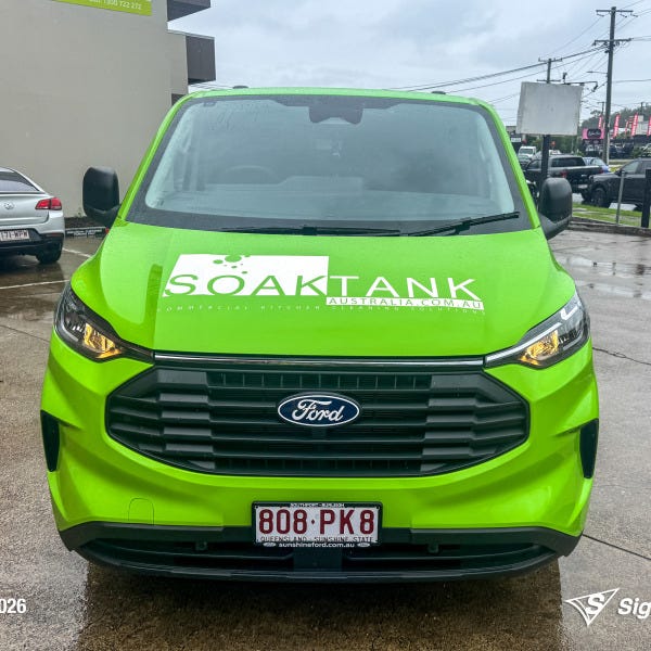 Signarama Springwood full van wrap installed for Soaktank Australia featuring vibrant custom vehicle graphics turning a work van into a mobile advertising solution.