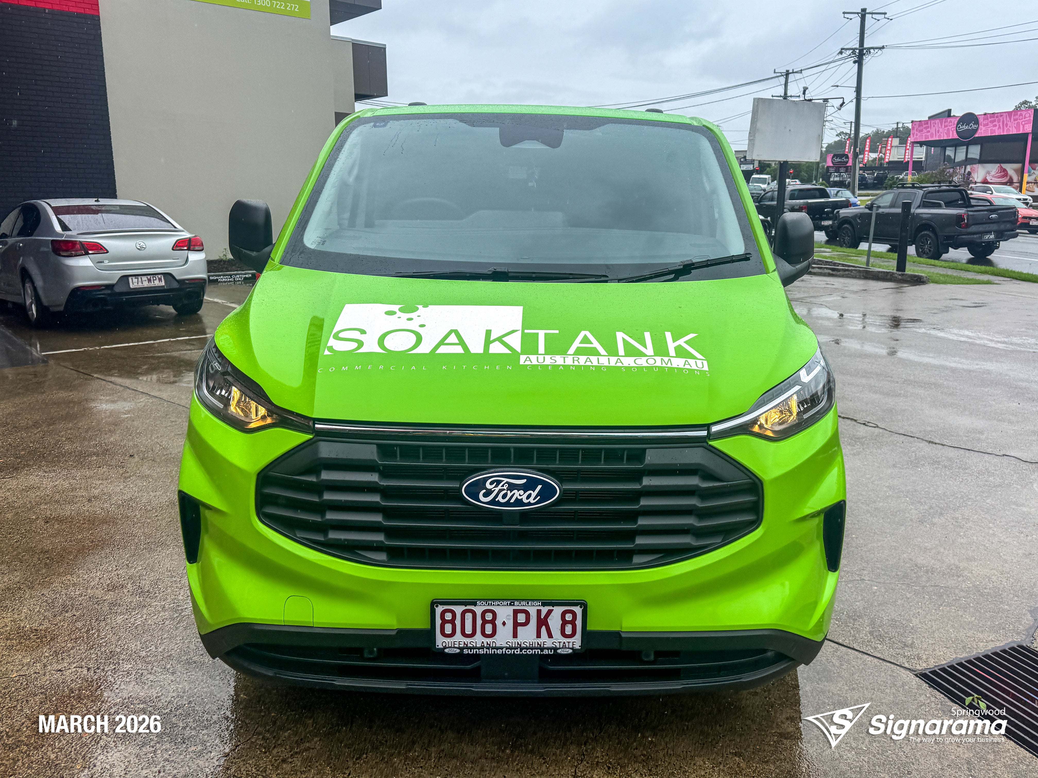 Signarama Springwood full van wrap installed for Soaktank Australia featuring vibrant custom vehicle graphics turning a work van into a mobile advertising solution.