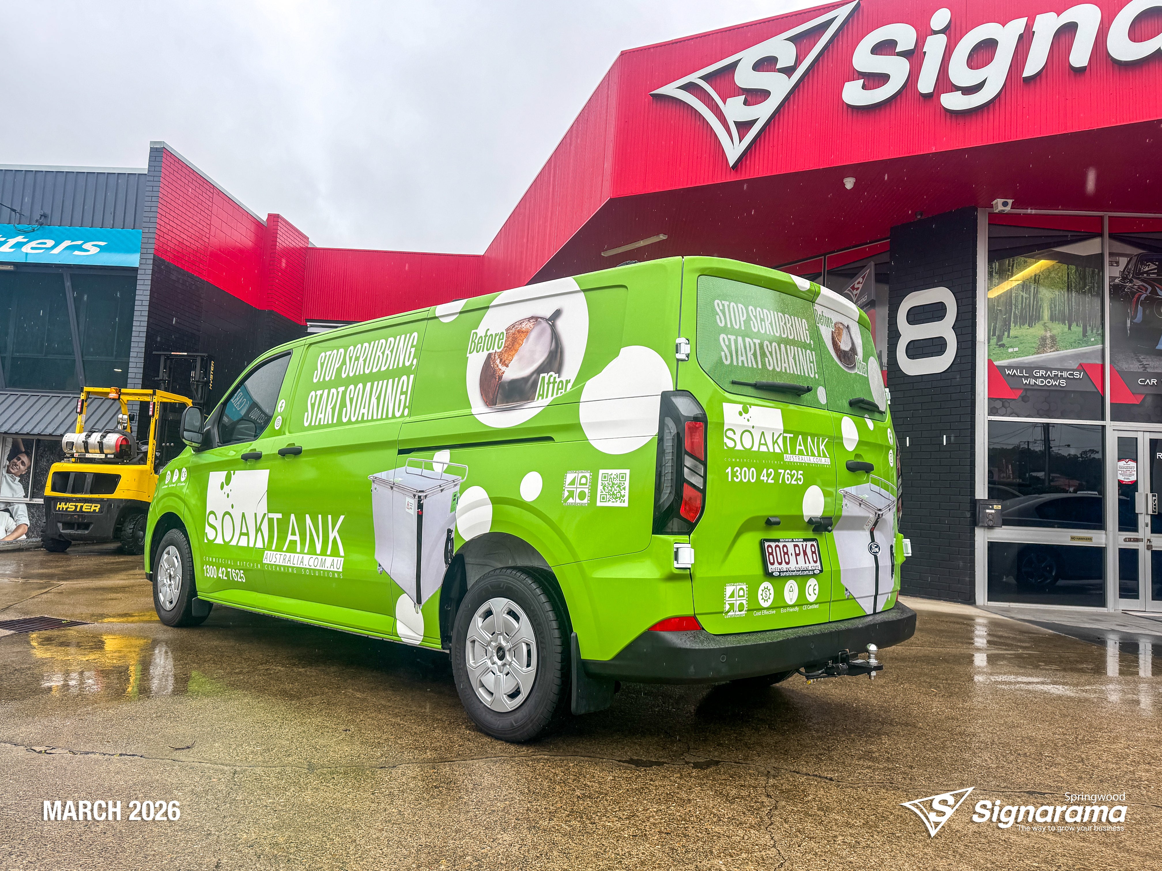 Signarama Springwood full van wrap installed for Soaktank Australia featuring vibrant custom vehicle graphics turning a work van into a mobile advertising solution.
