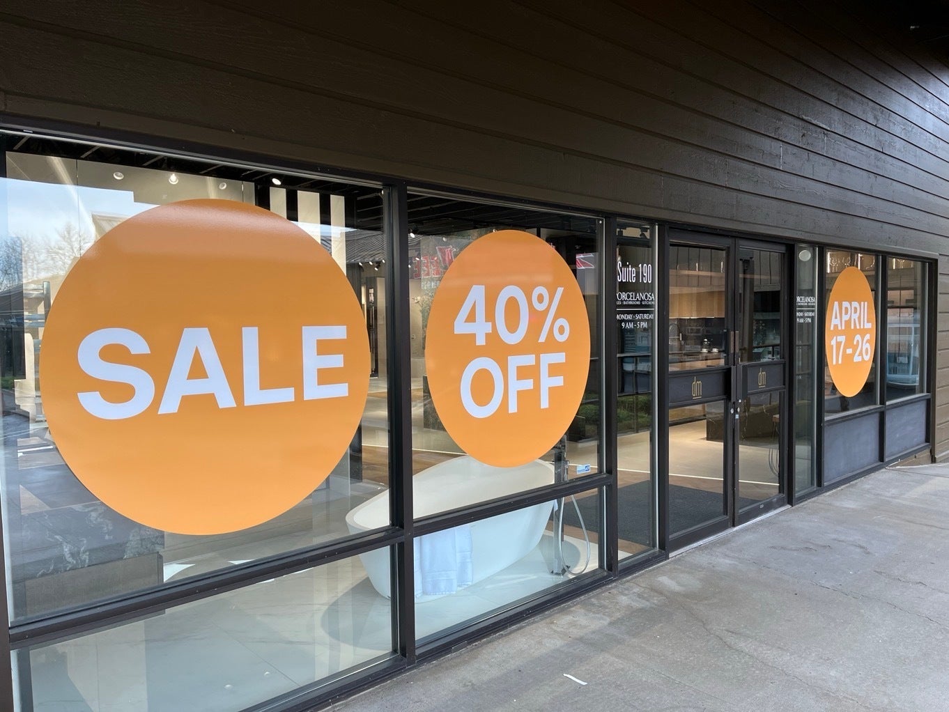 Spring Window Graphics for Retail Sales | Custom Storefront Window Decals - Porcelanosa, Bellevue, WA WA