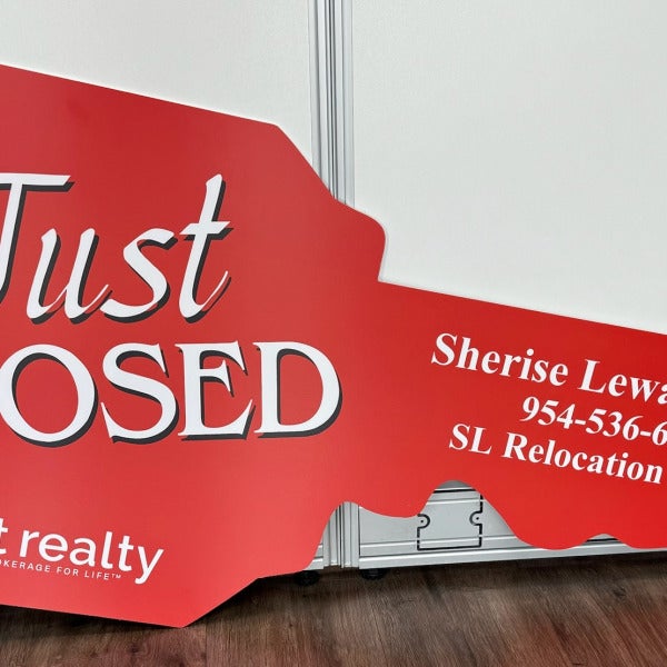 Personalized, Die Cut Sold / Closing Key Signs for Real Estate Agents & Mortgage Lenders