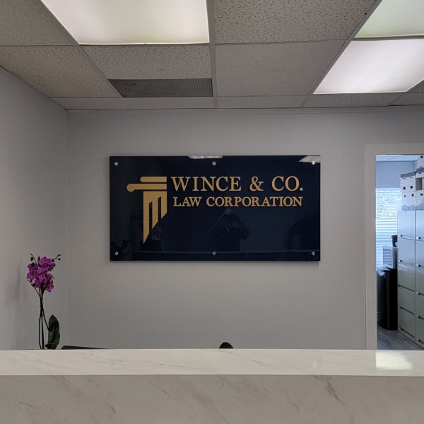 Reception Sign for Wince & CO. Law Corporation, Coquitlam,BC.