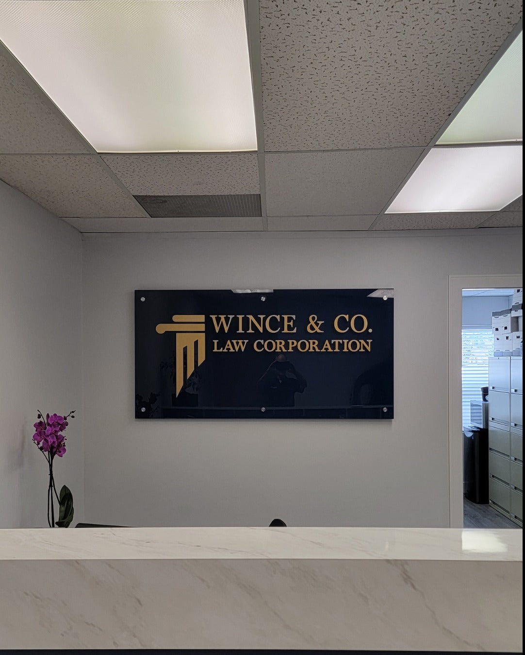 Reception Sign for Wince & CO. Law Corporation, Coquitlam,BC.