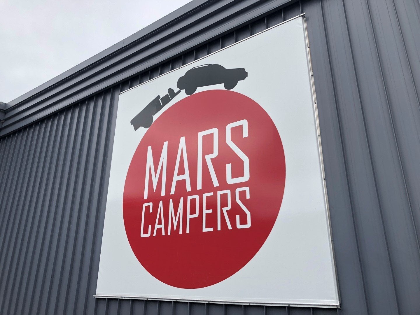 MARS Campers - 3D ACM letters, Window graphics and Sailtrack banners - Signage for new premises