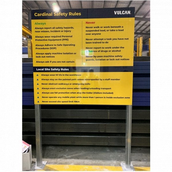 Metal Panel & Post Safety Sign in yellow with black writing | Signarama