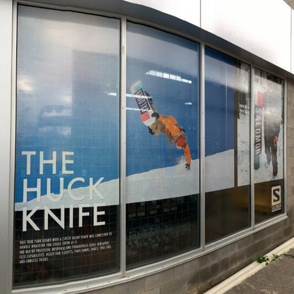 Window Graphics for corner exterior window for snowsport campaign