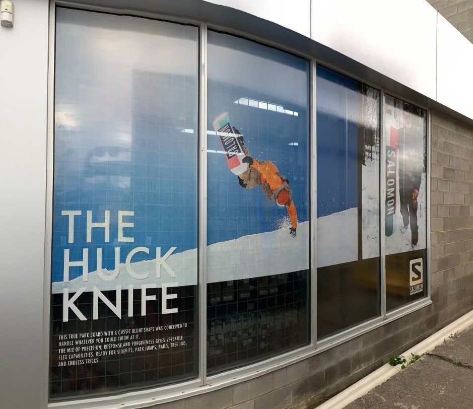 Window Graphics for corner exterior window for snowsport campaign
