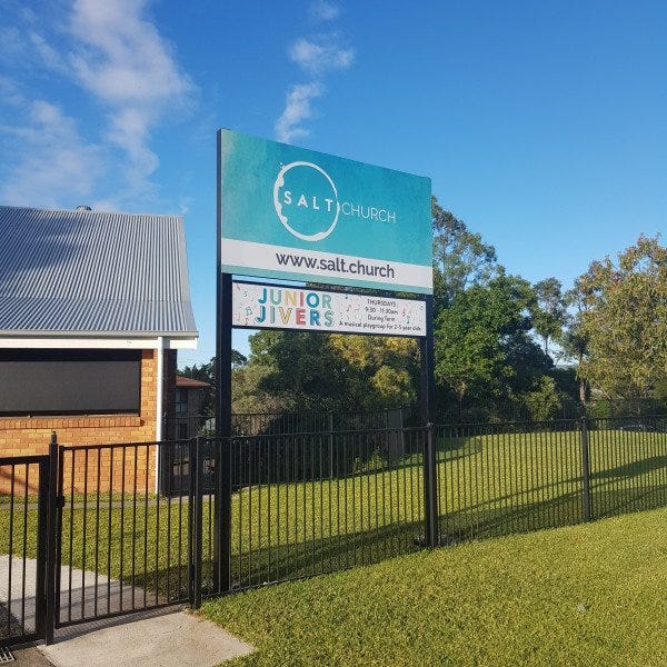 Salt Church Pylon Sign with lower Interchangeable Corflutes