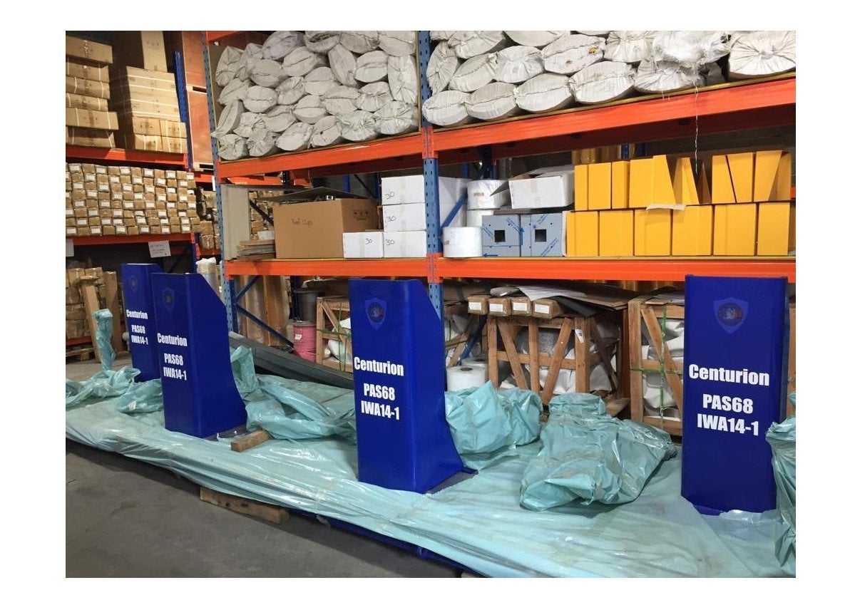 Bollard signs before being placed outdoors | Bollard signs