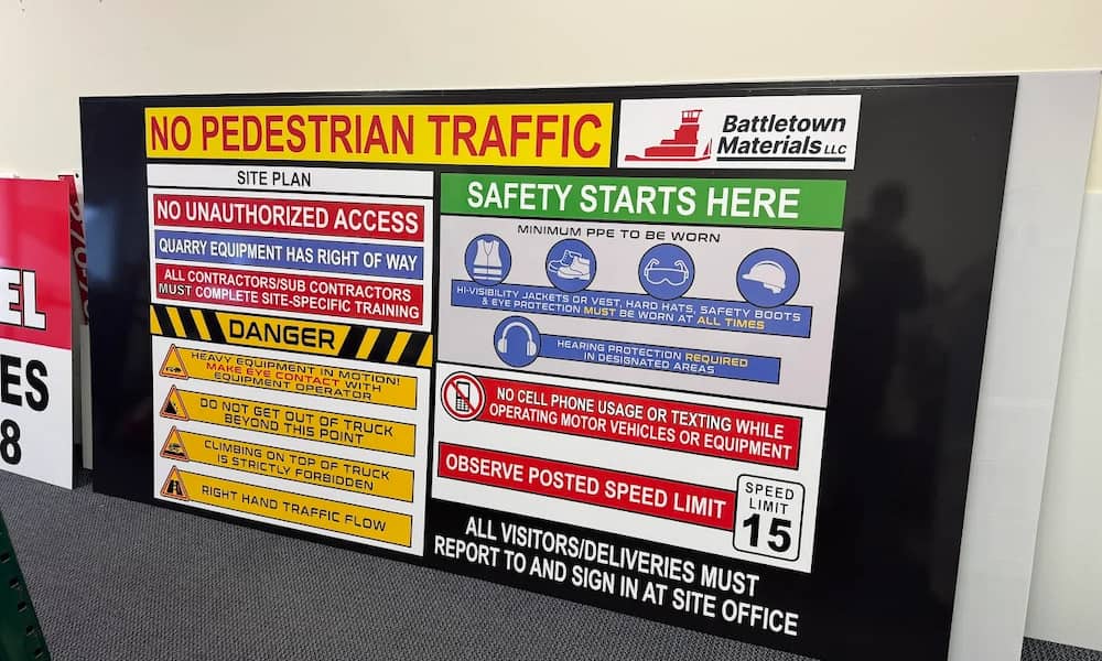 Construction job site signage and safety boards