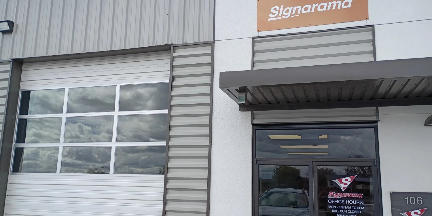 Signarama Nampa storefront exterior with branded signage, entrance doors, and commercial sign shop location in Nampa Idaho