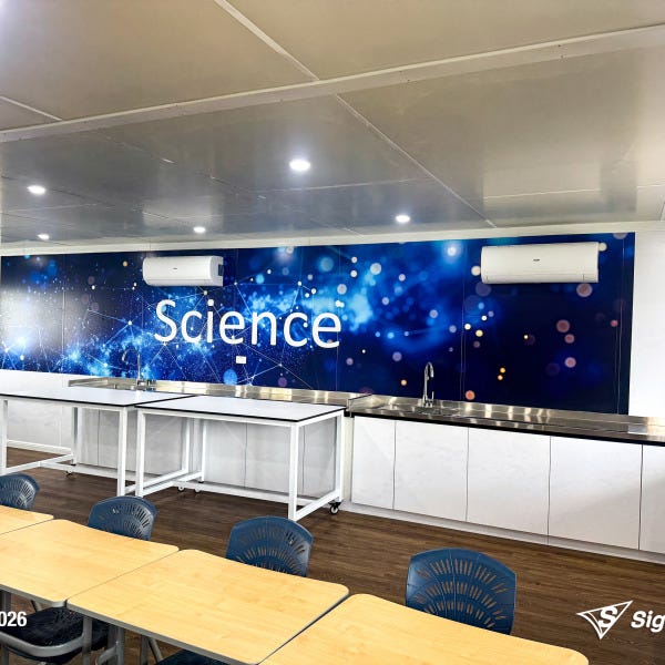 Signarama Springwood custom science classroom wall graphics created and installed at Kimberley College, transforming classroom walls with educational themed graphics.