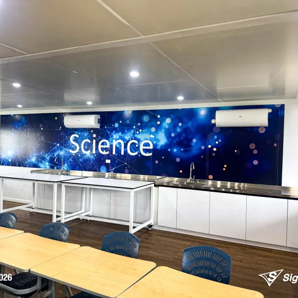 Signarama Springwood custom science classroom wall graphics created and installed at Kimberley College, transforming classroom walls with educational themed graphics.