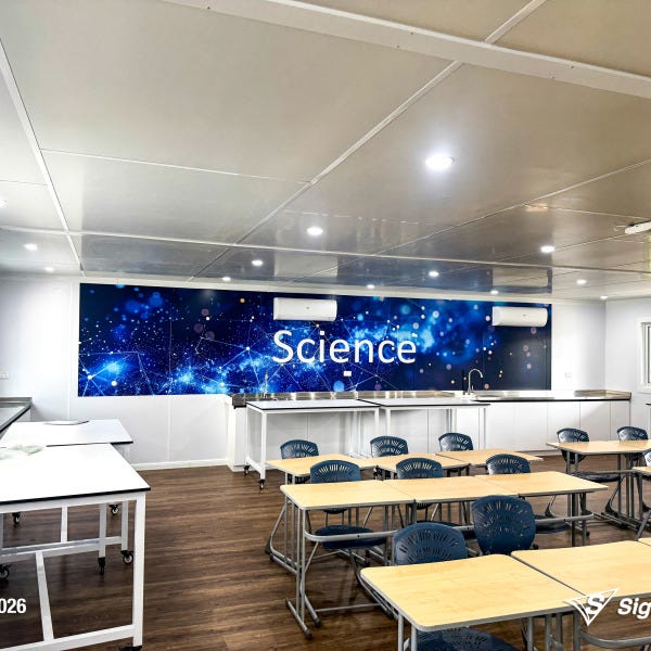 Signarama Springwood custom science classroom wall graphics created and installed at Kimberley College, transforming classroom walls with educational themed graphics.