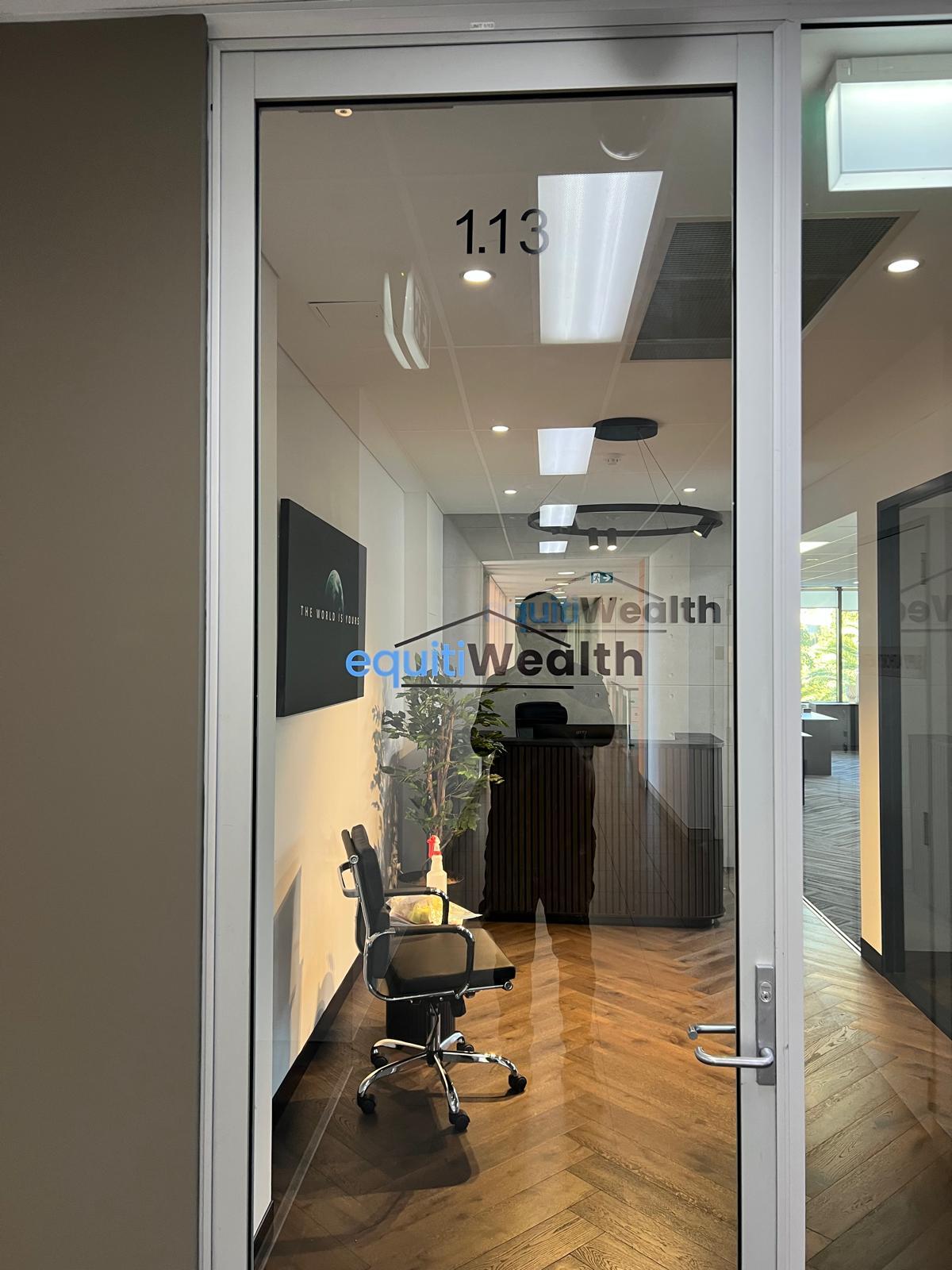 Painted 3D Acrylic Letters & Door Decal for Equiti Wealth