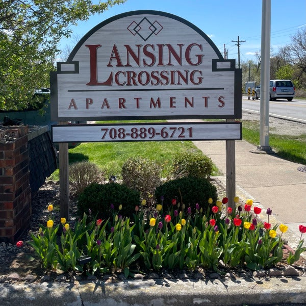 Post and Panel Sign for Lansing Crossing Apartments in IL