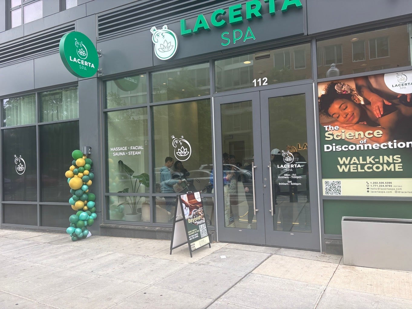 Grand Opening Window Graphics for Lacerta Spa in Washington DC | Privacy Perforated & Frosted Vinyl Installation