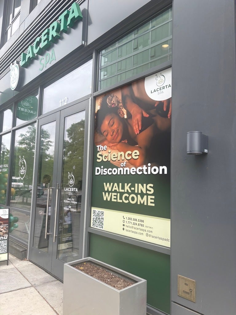 Grand Opening Window Graphics for Lacerta Spa in Washington DC | Privacy Perforated & Frosted Vinyl Installation