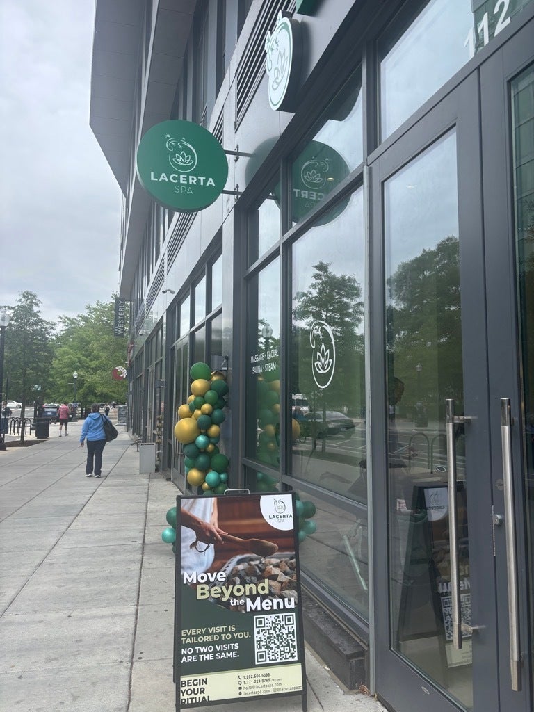 Grand Opening Window Graphics for Lacerta Spa in Washington DC | Privacy Perforated & Frosted Vinyl Installation