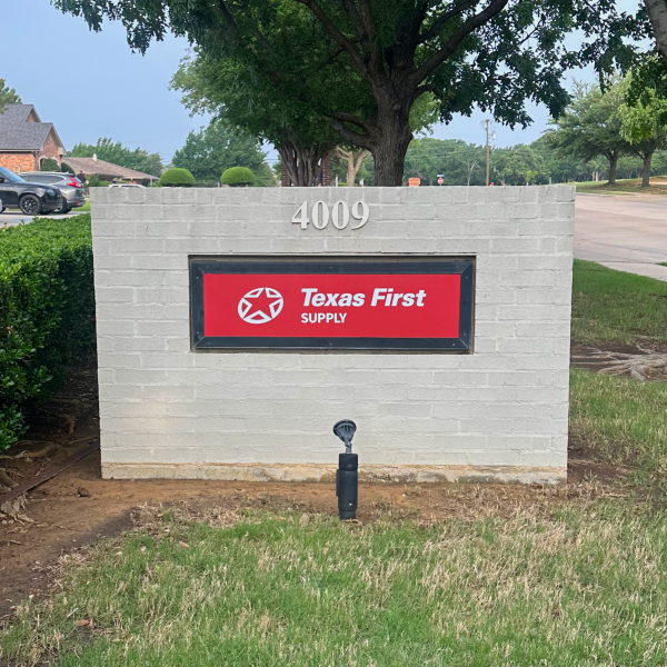 Texas First Supply’s Monument Sign Before and After done by Signarama North Fort Worth/Keller