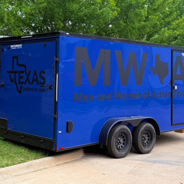 Custom Trailer Decals for The Texas Church of God done by Signarama North Fort Worth/Keller