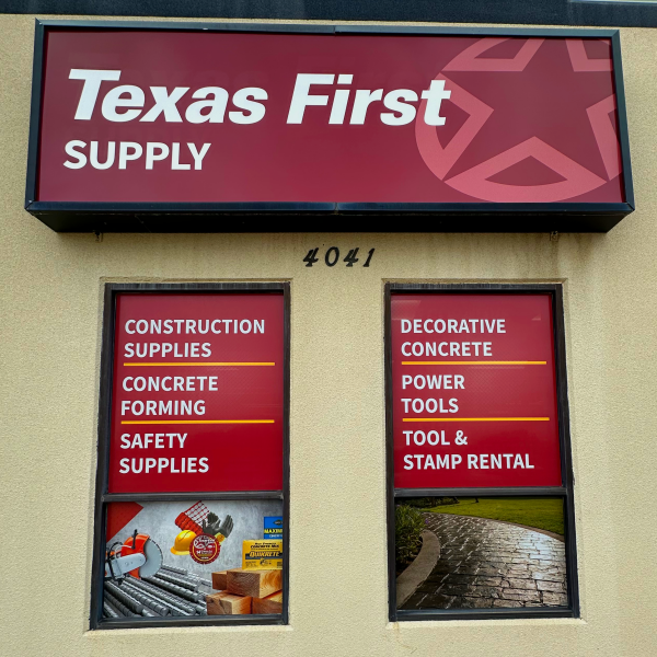 Custom Perforated Window Graphics for Texas First Supply done by Signarama North Fort Worth/Keller