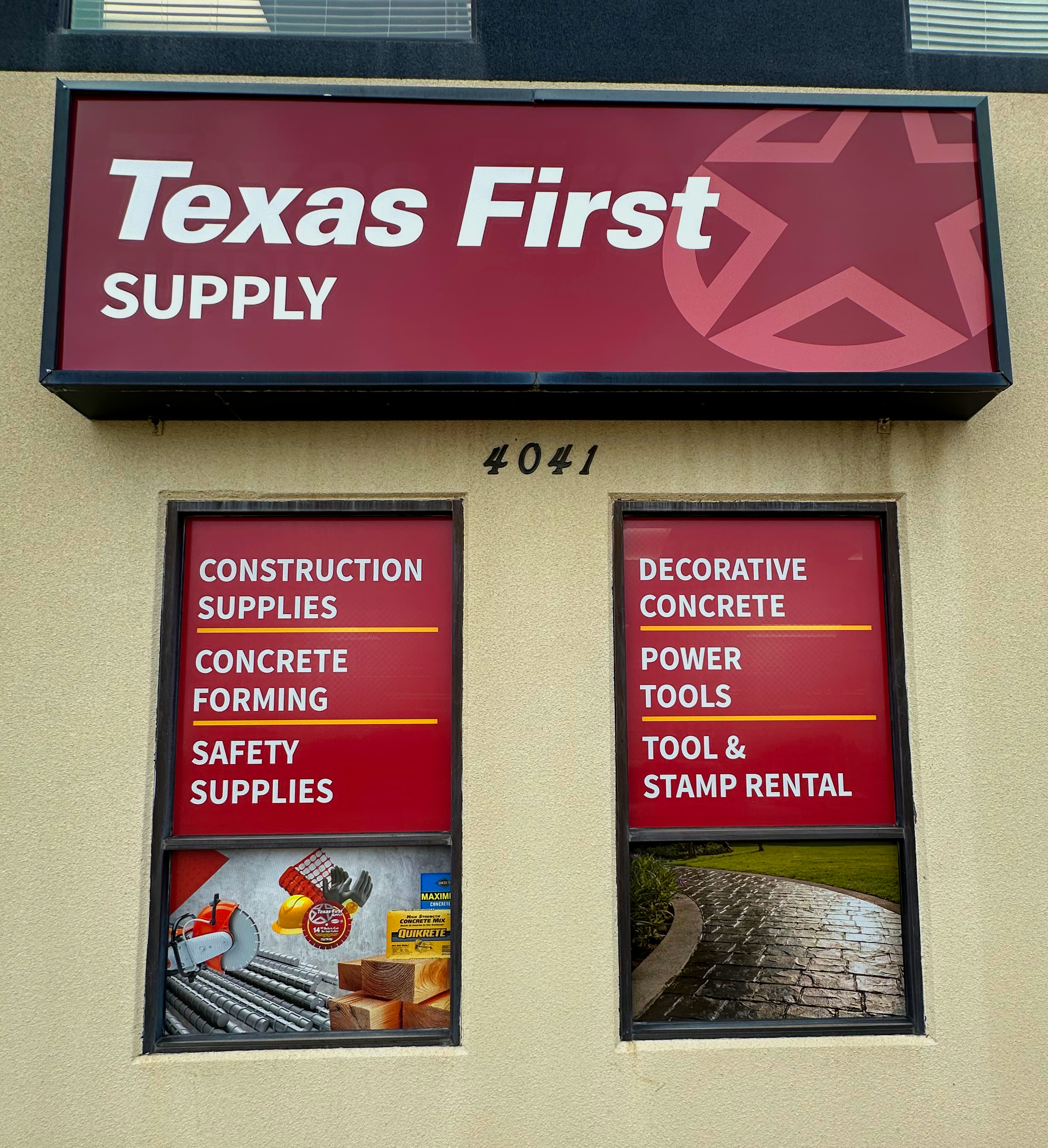 Custom Perforated Window Graphics for Texas First Supply done by Signarama North Fort Worth/Keller
