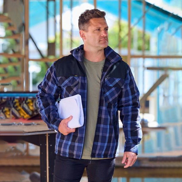 Contrast Check Zip Front Hoodie