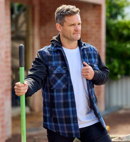 Contrast Check Hooded Shirt