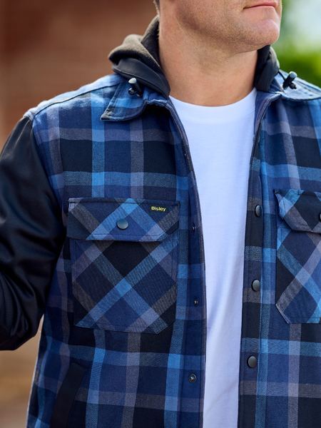 Contrast Check Hooded Shirt