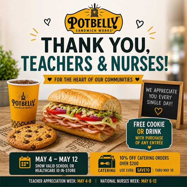 Potbelly Has a Simple Thank-You for Teachers and Nurses This Week Potbelly Has a Simple Thank-You for Teachers and Nurses This Week