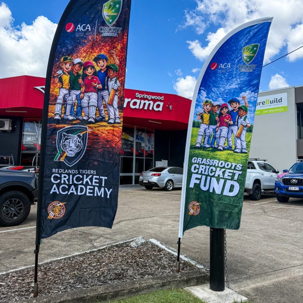 Premium Double-sided feather flags - Redlands Tigers Cricket Club