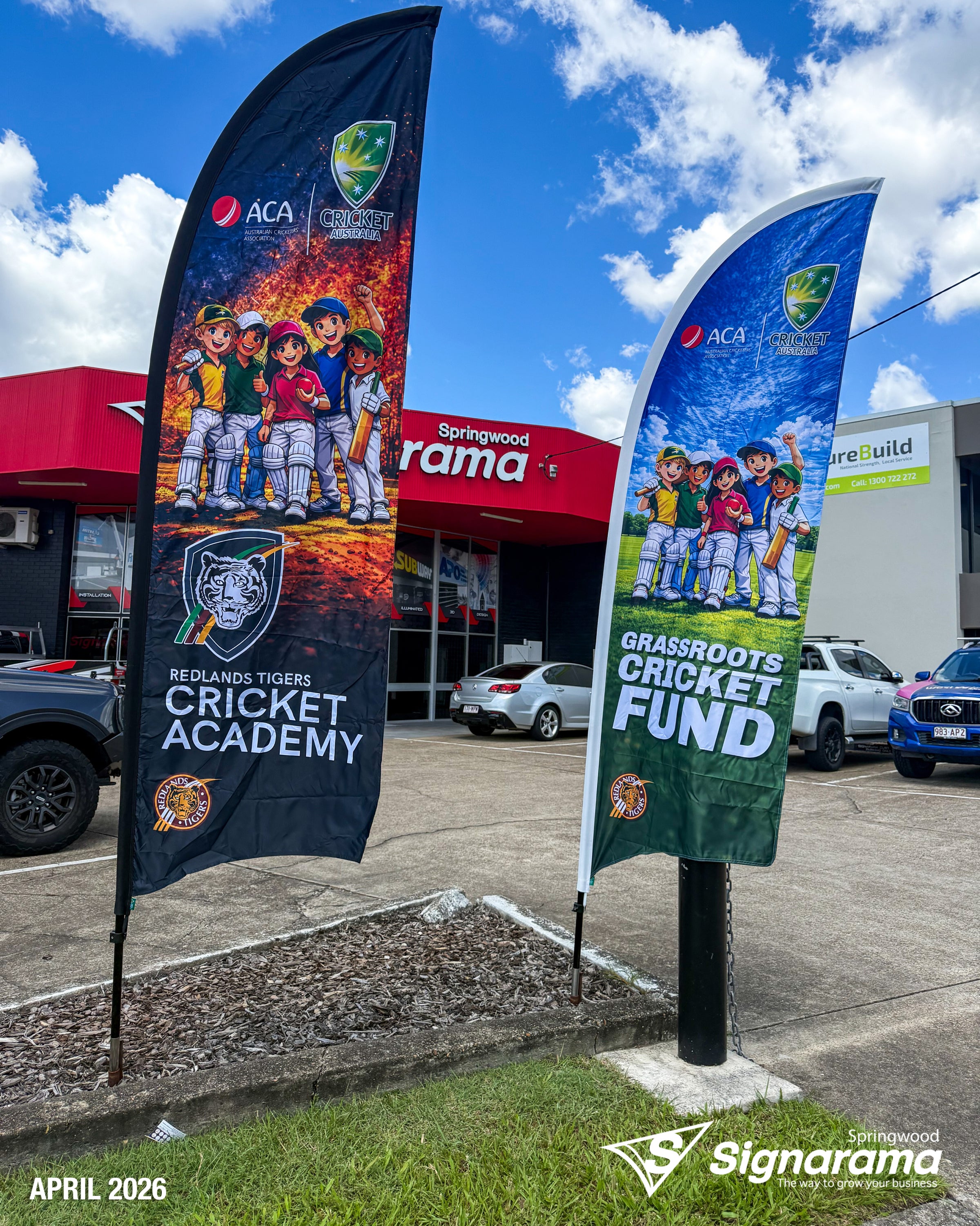 Premium Double-sided feather flags - Redlands Tigers Cricket Club