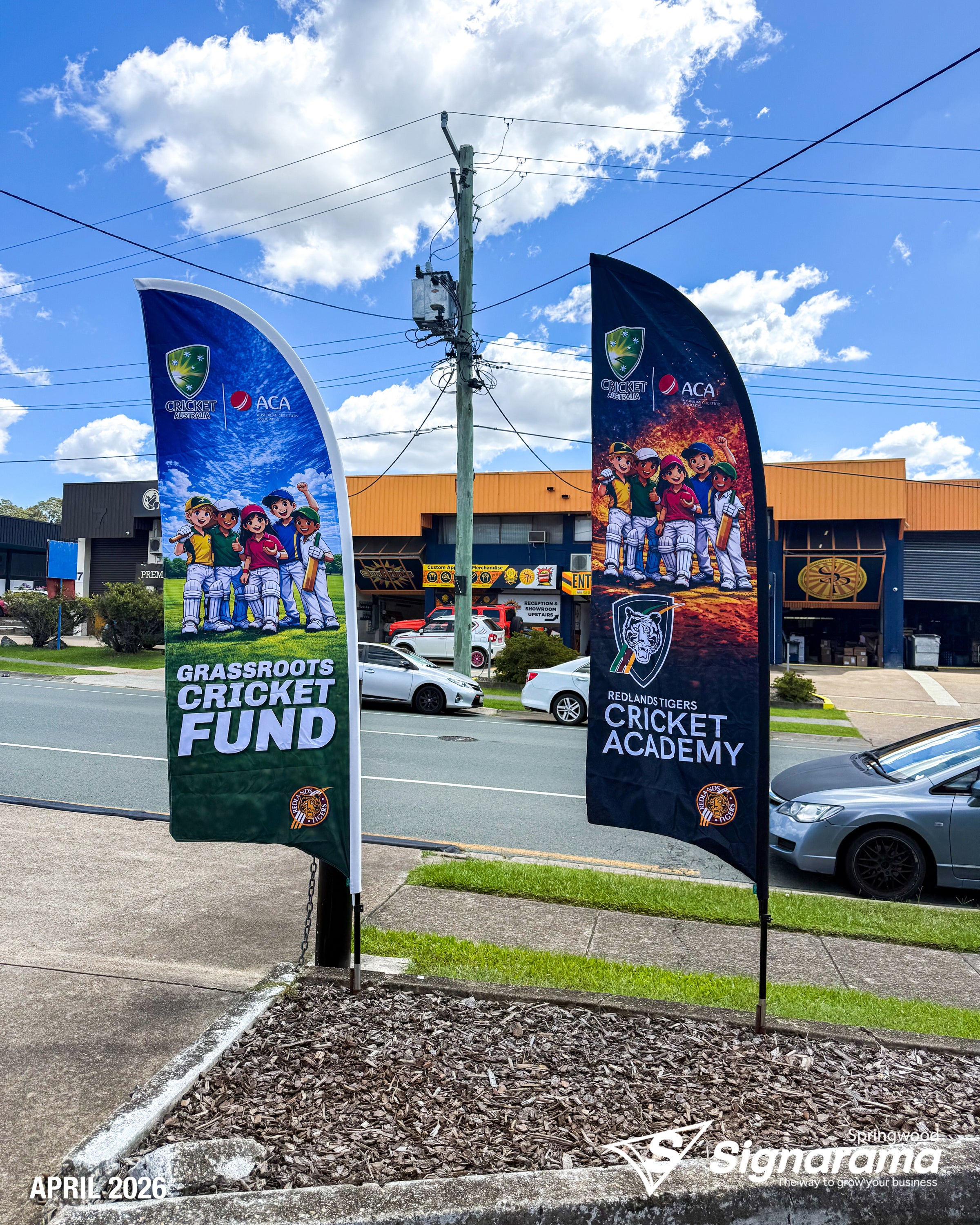 Premium Double-sided feather flags - Redlands Tigers Cricket Club