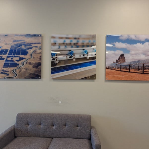 Second surface, digital prints on clear acrylic with standoffs. Fabricated for Jinko Solar