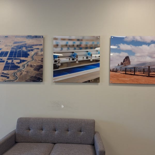 Second surface, digital prints on clear acrylic with standoffs. Fabricated for Jinko Solar