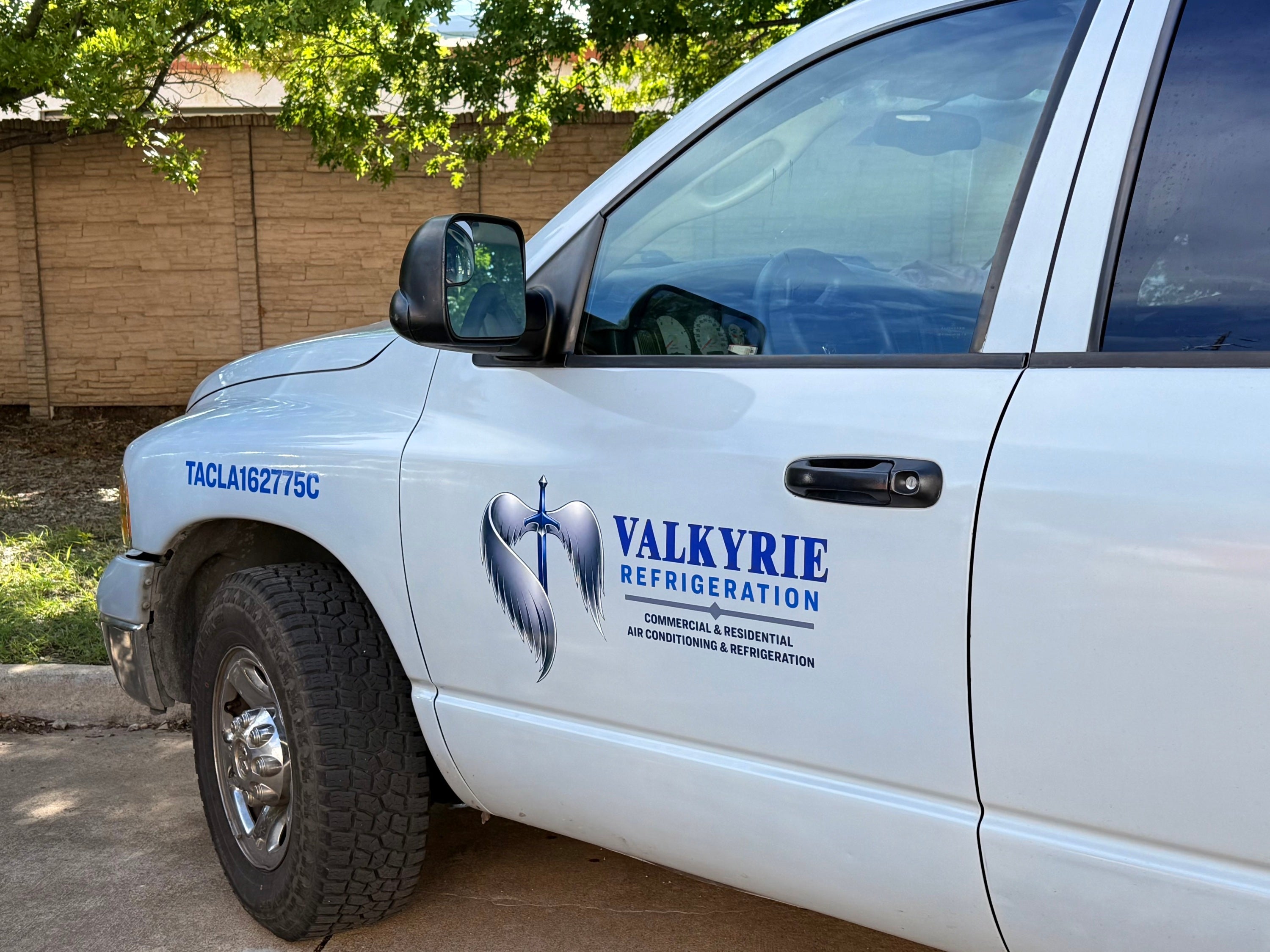 Fresh new truck decals installed for Valkyrie Refrigeration done by Signarama North Fort Worth/Keller