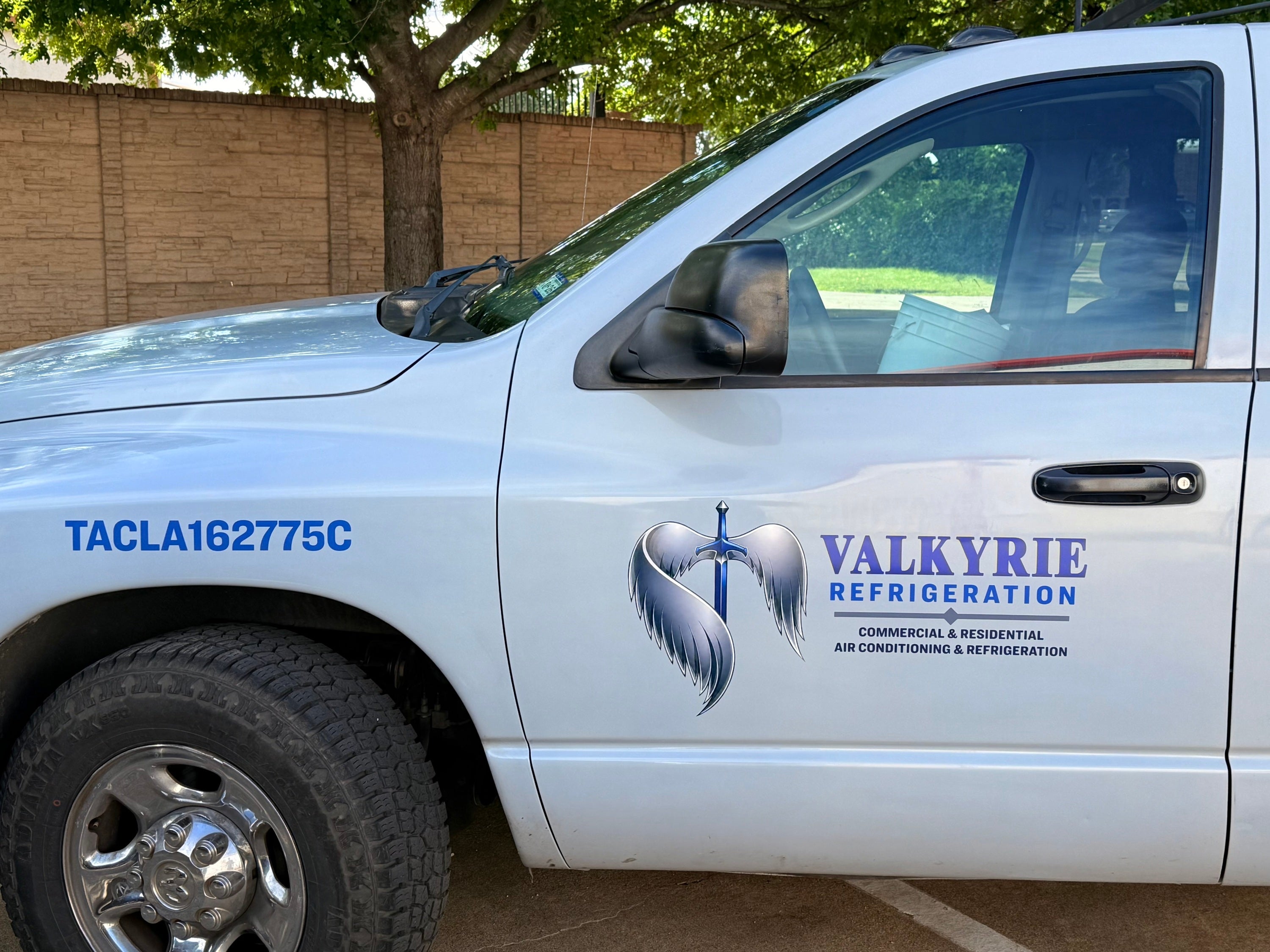 Fresh new truck decals installed for Valkyrie Refrigeration done by Signarama North Fort Worth/Keller