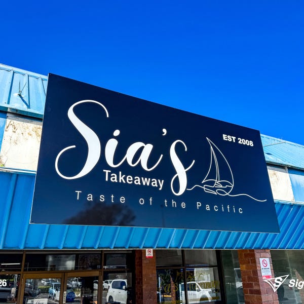 ACM shopfront sign designed and installed by Signarama Springwood for Sia's Takeaway, featuring bold and durable signage for improved street visibility