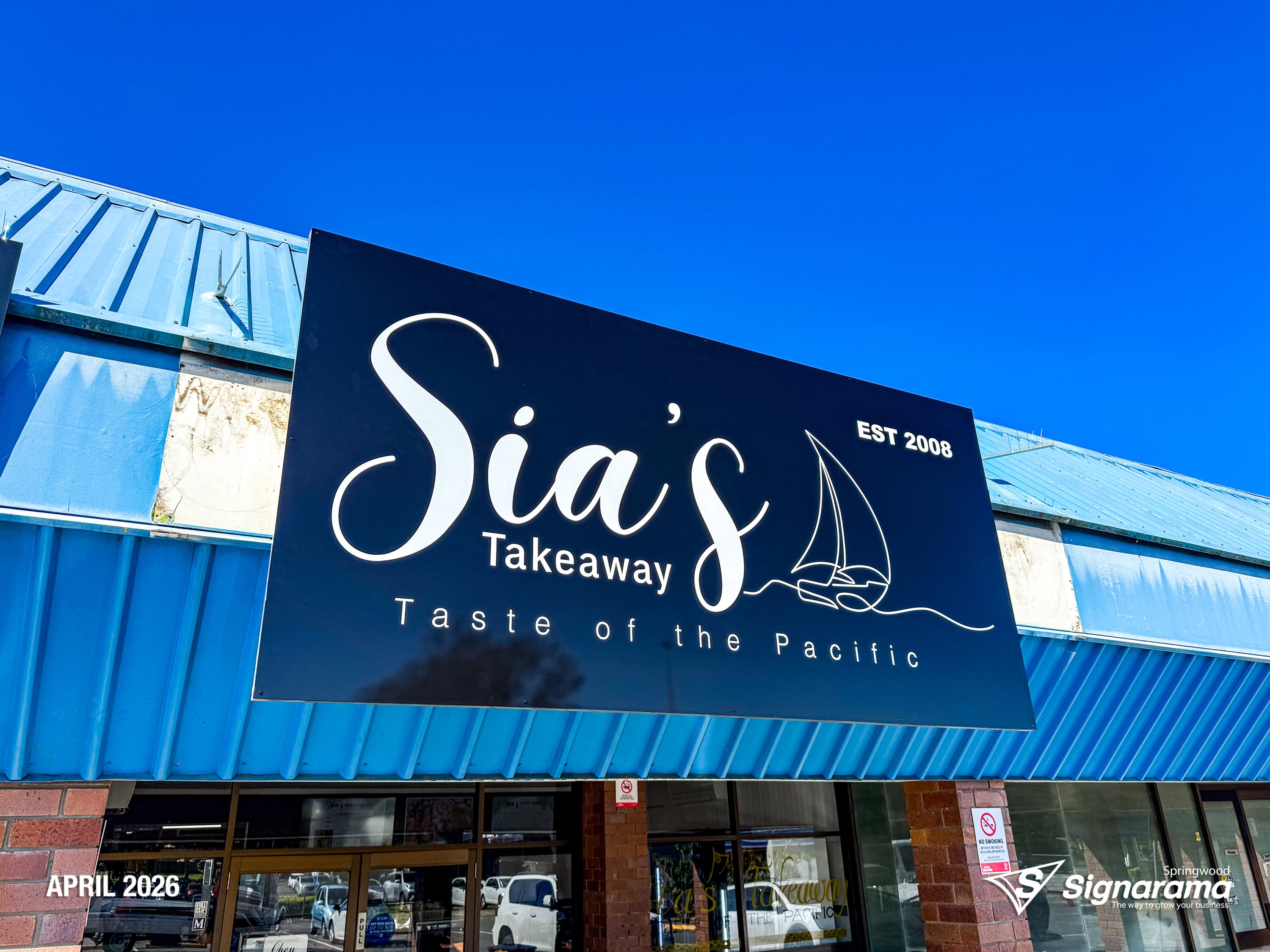 Custom ACM shopfront sign - Sia's Takeaway