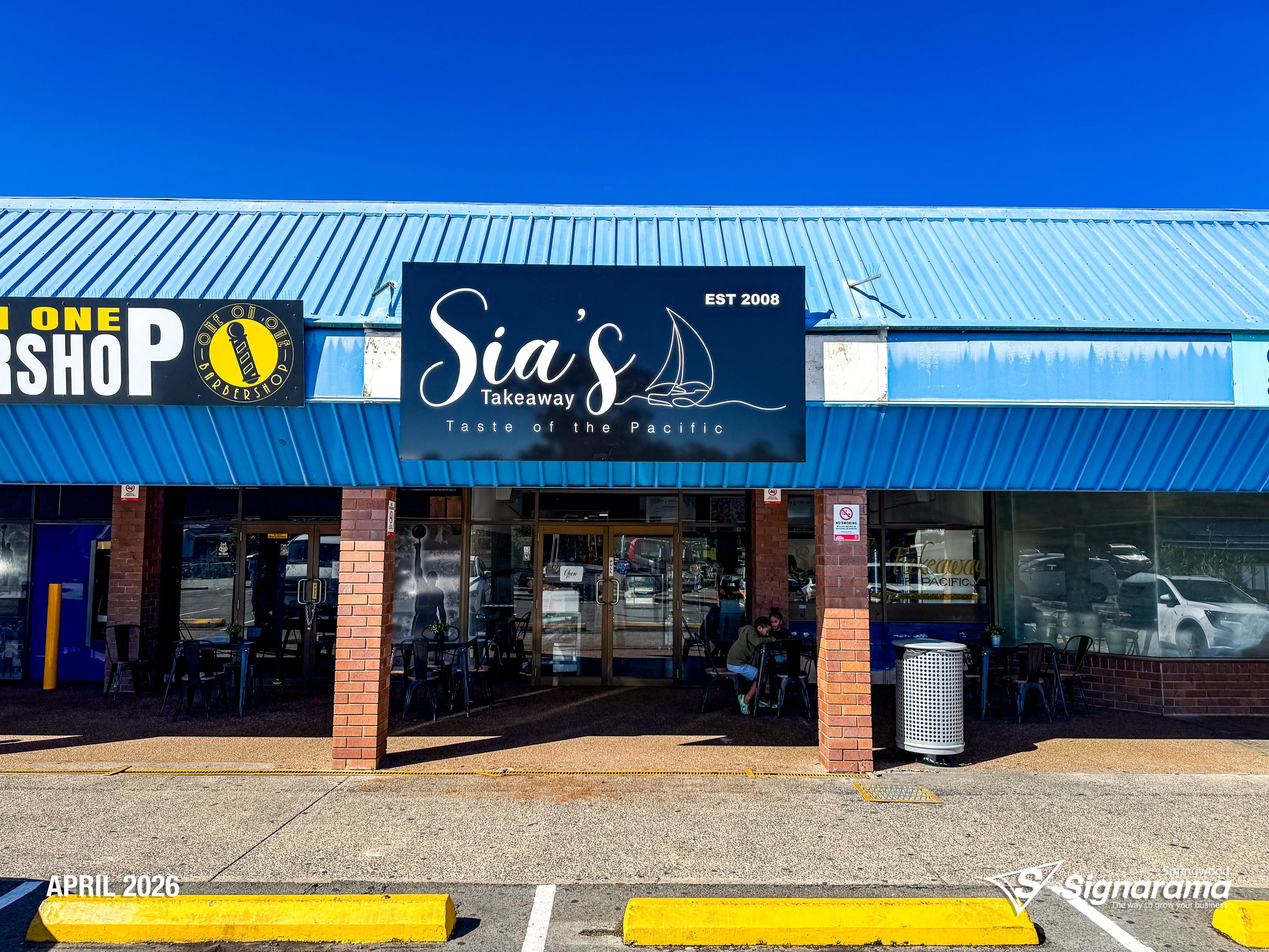 Custom ACM shopfront sign - Sia's Takeaway